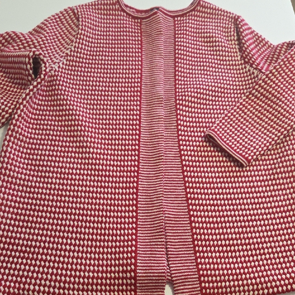 Red and White Patterned Cardigan